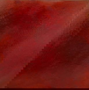Suzan Frecon "Red Painting Continuation", 1983: Suzan Frecon (American, b. 1941), "Red Painting Continuation", Oil, Wax, Dammar, and Turpentine on Canvas, 1983, signed to verso, inscribed on stretcher, with Jack Tilton Gallery labels to stretcher,