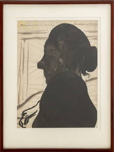 Edouard Vuillard Profile of a Woman Mixed Media: Edouard Vuillard (French, 1868-1940), Profile of a Woman (Possibly Marie, Vuillard's Sister), Ink, Pencil, and Pastel on Paper, stamped "E.V." lower left, wood frame. Image: 10" H x 7.5" W; frame: 14.
