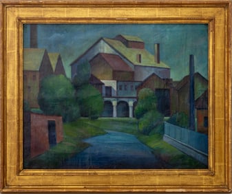 Maximilian Reinitz Houses on River Oil on Canvas