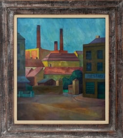 Maximilian Reinitz Factory Scene Oil on Canvas