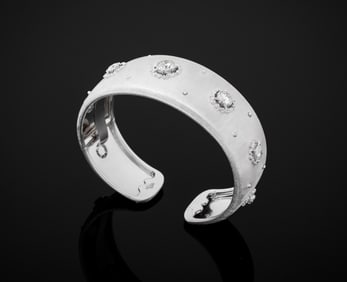 Buccellati 18K White Gold Diamond Cuff Bangle