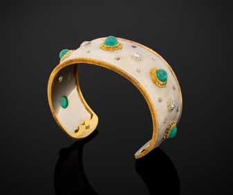 Mario Buccellati 18K Emerald Diamond Cuff Bangle