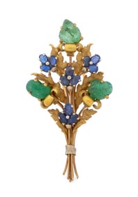Buccellati 18K Emerald Sapphire Bouquet Brooch