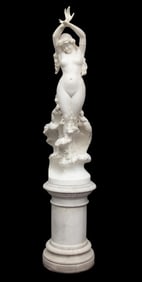 Fortunato Galli "Sea Nymph" White Marble Sculpture