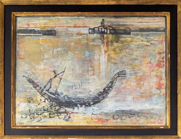 Francoise Gilot Gondolas in Venice Gouache