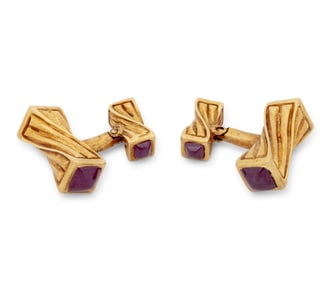 18K Yellow Gold Ruby Cufflinks