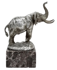 James L. Clark Silvered Bronze Elephant Sculpture