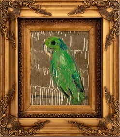 Hunt Slonem Green Parakeet Oil on Board, 2015