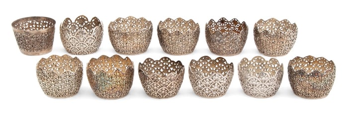 Cambodian 900 Silver Tealight Candleholders, 12