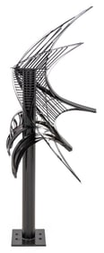 Large Abstract Black Painted Metal Sculpture