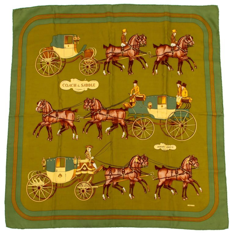 Hermes "Coach and Saddle" Silk Scarf (1 of 4)