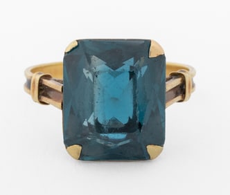 14K Yellow Gold Synthetic Blue Spinel Ring