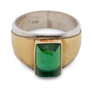 14K Gold & Sterling Silver Green Tourmaline Ring