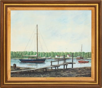 Fernando Batista Harbor Scene Oil on Canvas