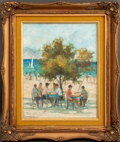 Ioannis Papanelopoulos Beach Scene Oil on Canvas