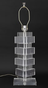 Karl Springer Style Triangular Stacked Lucite Lamp