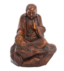 Japanese Seated Ascetic Carved Wood Sculpture