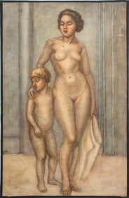 Mannerist Nude Mother and Child Oil on Canvas