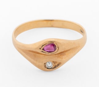 14K Yellow Gold Ruby Diamond Ring