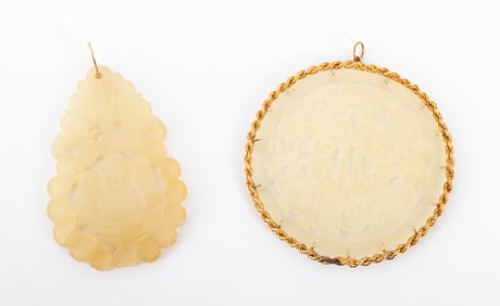 Chinese Jade Pendants with 14K Gold Bails, 2