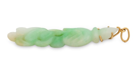 14K Yellow Gold Carved Jadeite Drop Pendant
