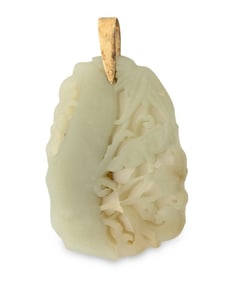 14K Yellow Gold White Nephrite Drop Pendant