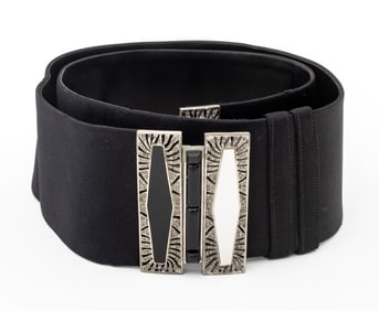 Judith Leiber Black Satin Belt