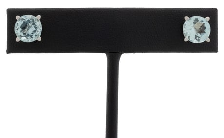 14K White Gold Aquamarine Stud Earrings