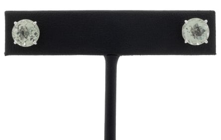 14K White Gold Green Amethyst Stud Earrings