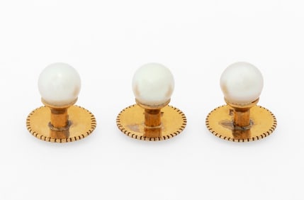 14K Yellow Gold Cultured Pearl Shirt Studs