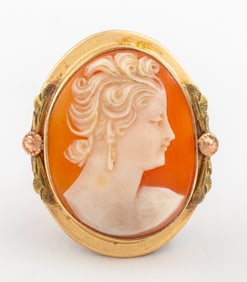 10K Yellow Gold Cameo Pendant Pin