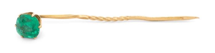 14K Yellow Gold Green Stone Stick Pin