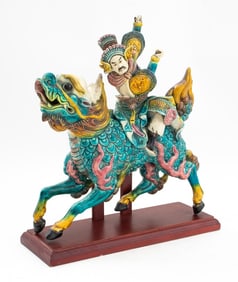 Chinese Longma and Rider Glazed Ceramic Roof Tile