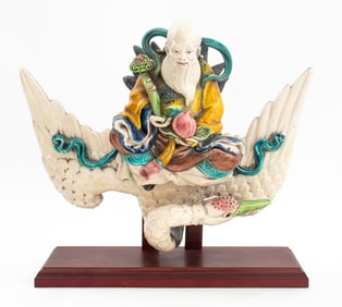 Chinese Shouxing on Swan Glazed Ceramic Roof Tile