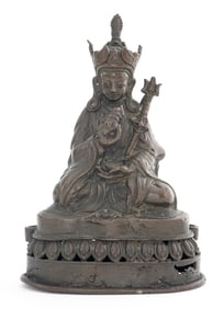 Chinese Seated Deity Patinated Bronze Sculpture
