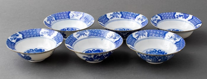 Chinese Blue & White Porcelain Bowls, 6