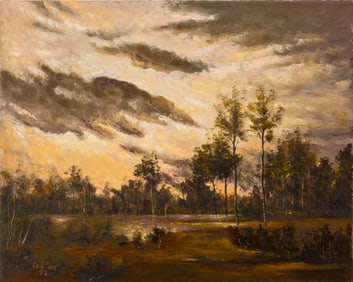 Post-Impressionist Forest Scene Oil on Canvas