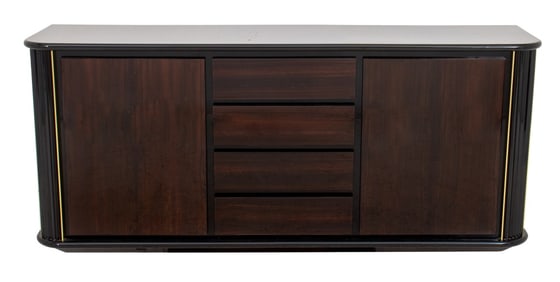 Italian Lacquered Faux Rosewood Credenza, 1980s