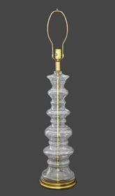 Modern Blown Glass and Brass Stacked Table Lamp