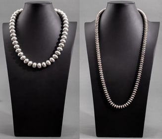 Navajo Dine Engraved Silver Beaded Necklaces, 2