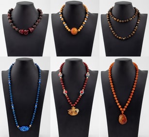 Chinese Hardstone Beaded Necklaces, 6
