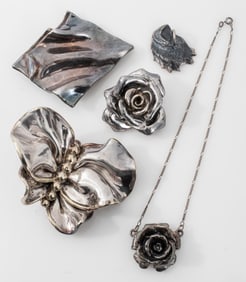 Floriform Sterling Silver Jewelry, 5 Pieces