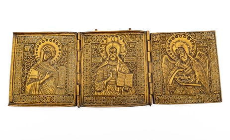 Russian Orthodox Three-Fold Brass Icon