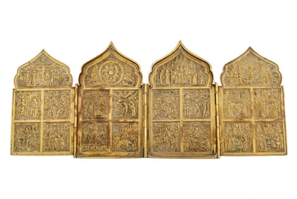 Russian Orthodox 4-Fold Brass Icon