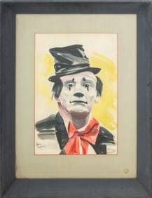 Bruce Ungerland "Clown in Glass Frame" Watercolor