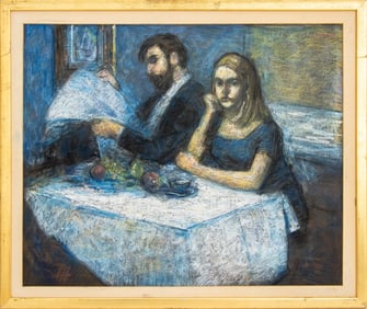 Thomas Strickland Couple at Cafe Pastel on Paper