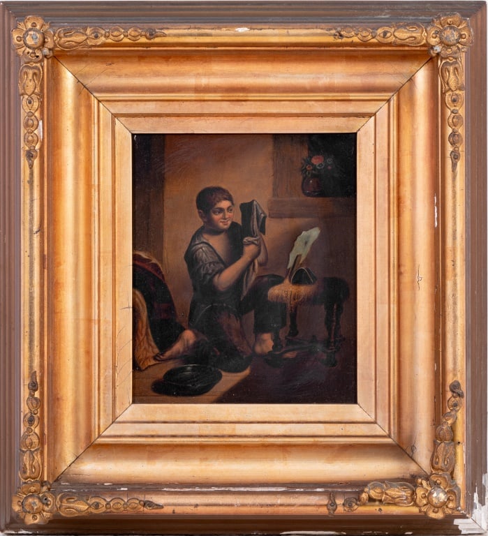 French School "Toilette du Soir" Oil on Card: French School, "Toilette du Soir" [Evening Wash], Oil on Card, 20th century, unsigned, giltwood frame. Image: 8.25" H x 7" W; frame: 14" H x 13" W. Keywords: Painting, Oil painting, Continental School