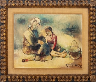 Victor Viko "Min et Enfants.." Oil on Canvas, 1954