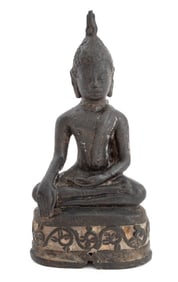 Thai Seated Buddha Patinated Bronze Sculpture