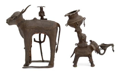 Indian Dhokra Panchdipa and Krishna Sculptures, 2